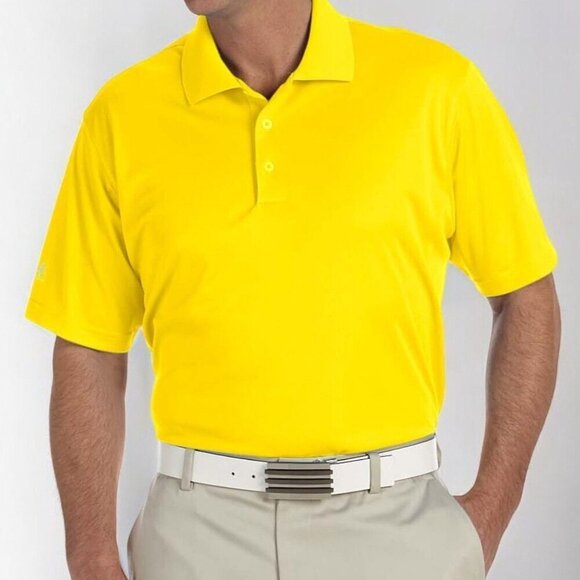 Adidas Mens Golf Climalite Yellow Puremotion Short Sleeve Polo Shirt NEW Medium - Picture 8 of 8
